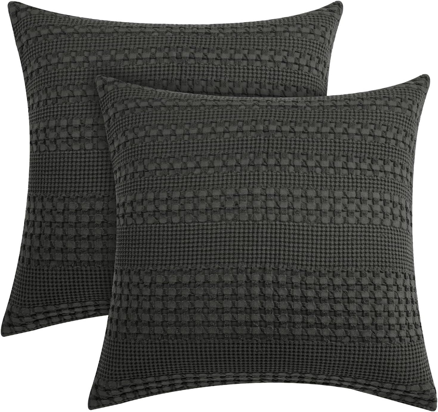XXZH 100% Cotton Waffle Weave Euro Sham Covers, 2 Pack 26" x 26" Pillow Covers for Elegant Home Decorative, No Insert, Decorative Euro Throw Pillow Covers for Bed Couch Sofa, Oatmeal
