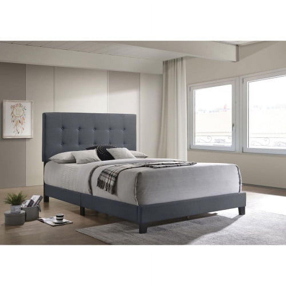 Gray Tufted Upholstered Full Bed with Wood Frame