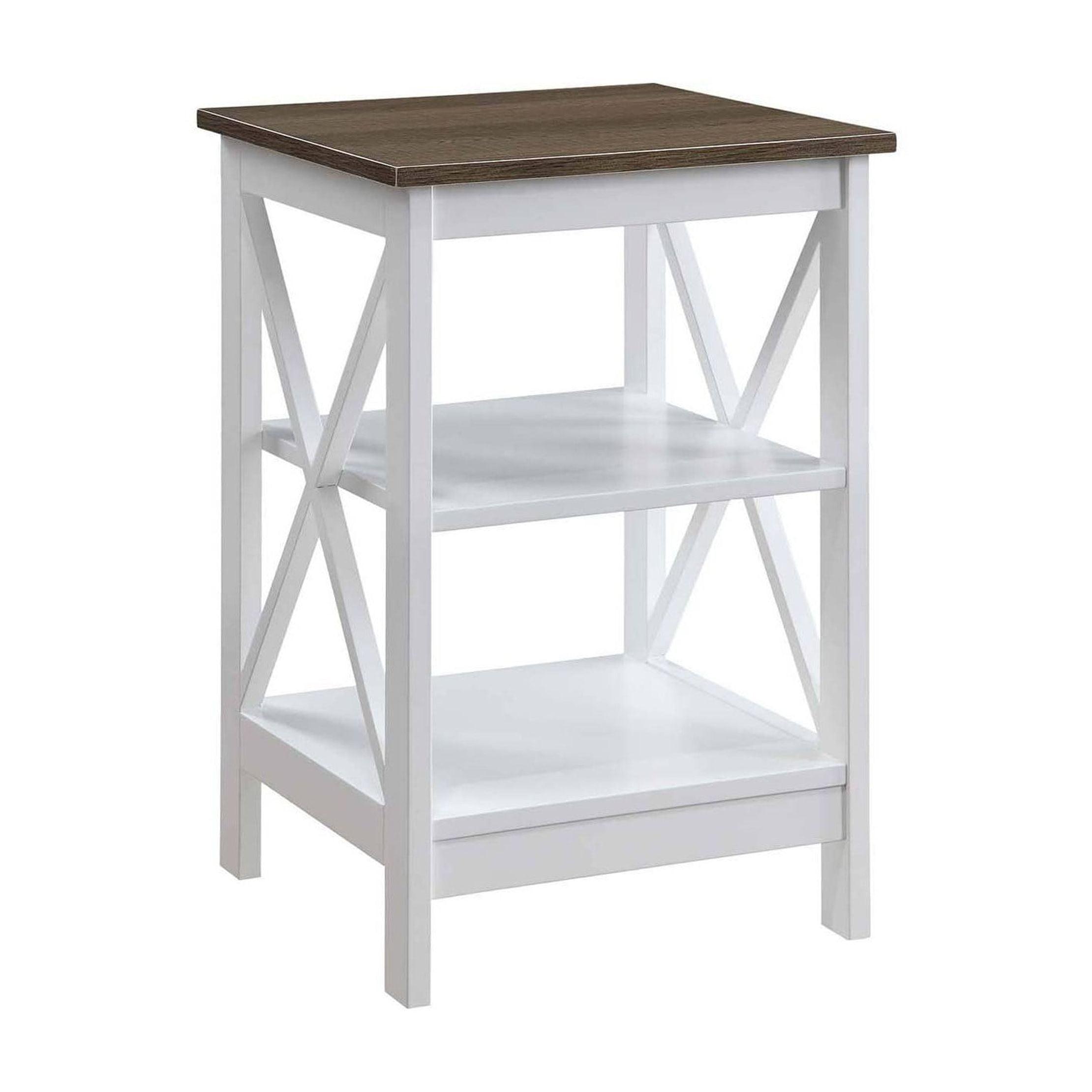 Driftwood White Transitional X-Side 3-Tier End Table