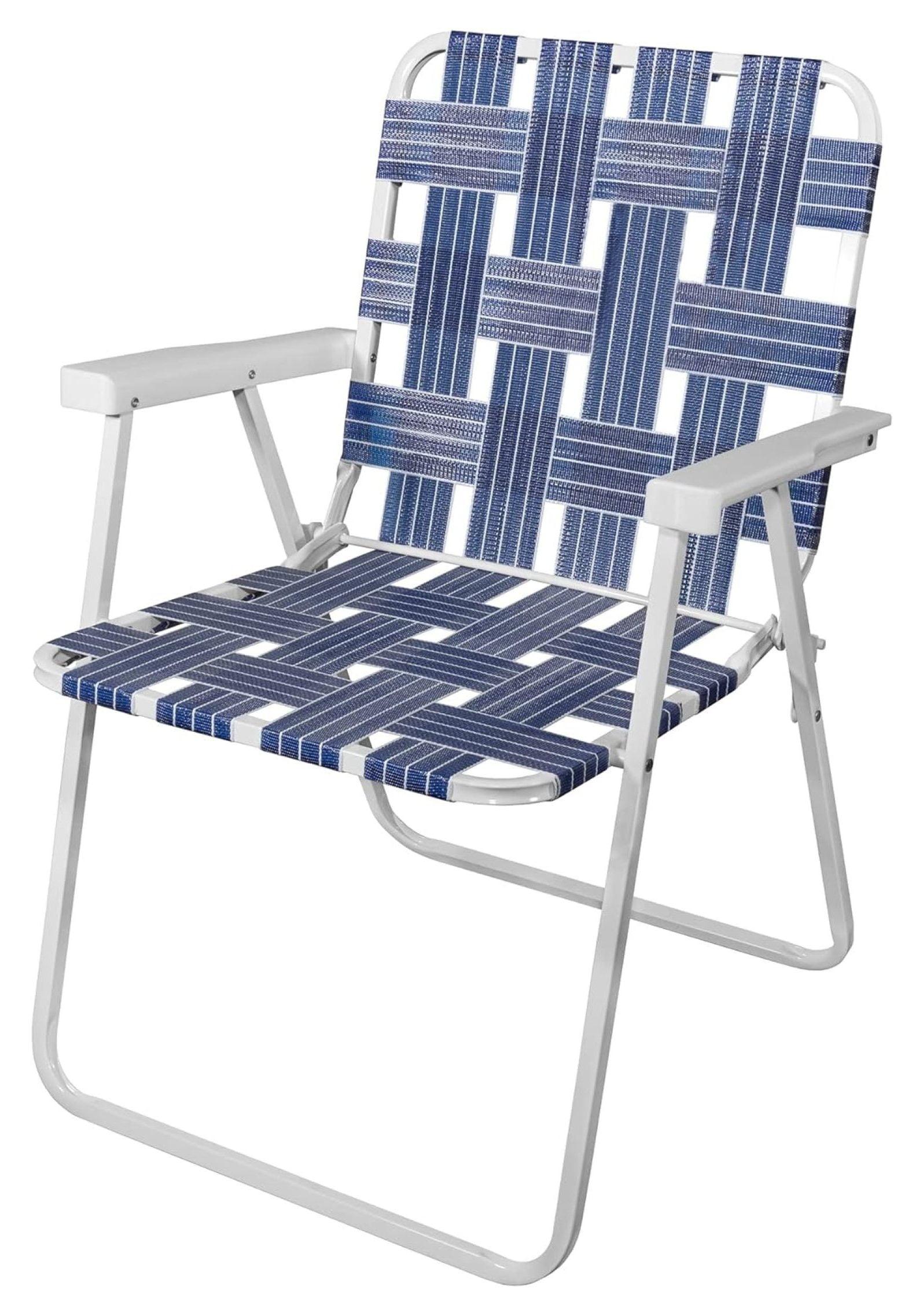 RIO Gear Camp and Go Portable Folding Web Chair For Camping, Beach, White Steel Frame, Blue Webbing