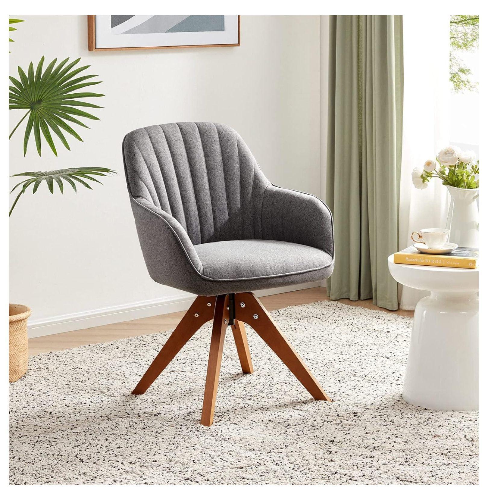 Gray Suede Swivel Task Chair with Dark Oak Wood Legs