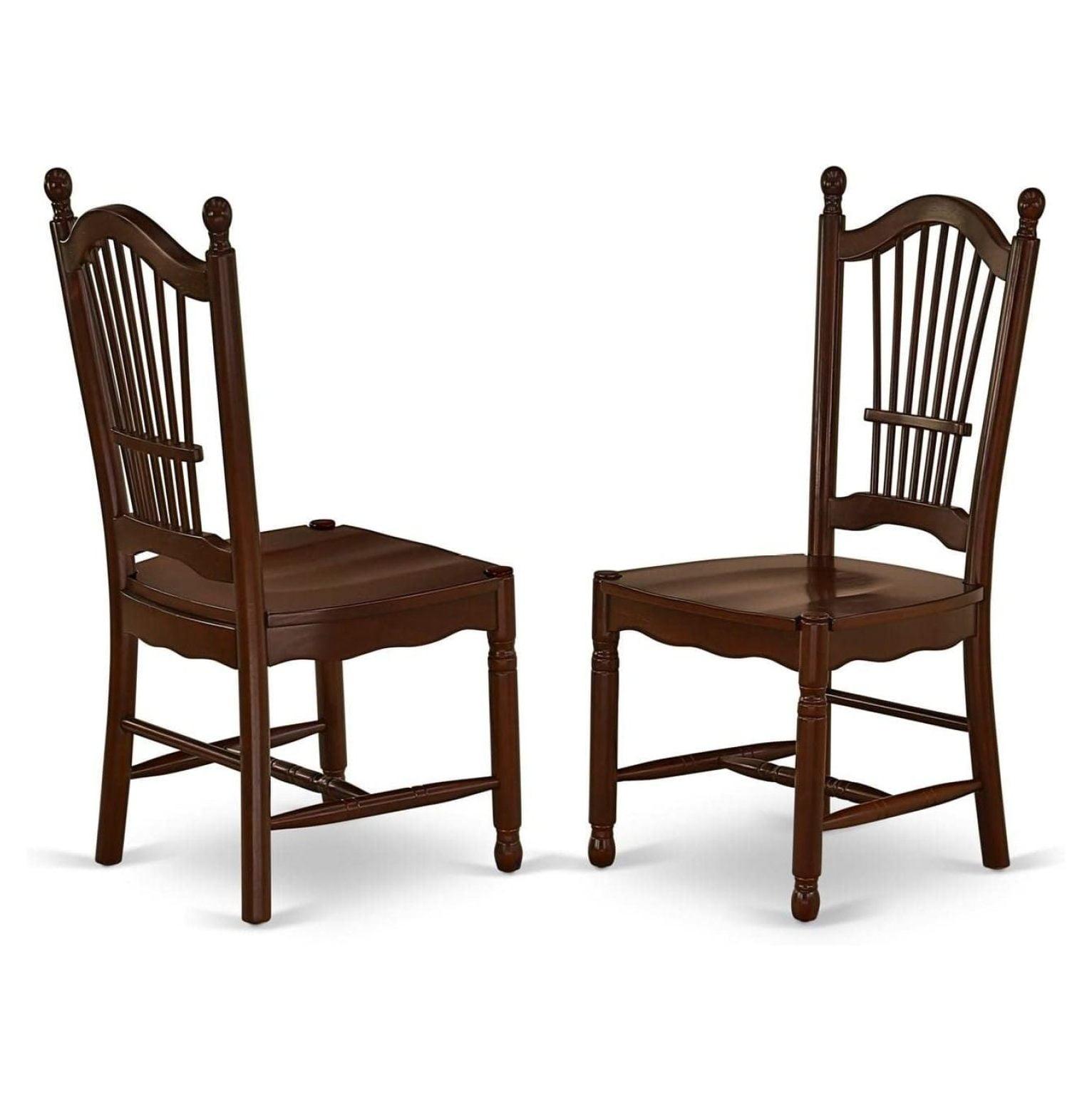 Mahogany High Back Slat Wood Dining Chairs, Set of 2