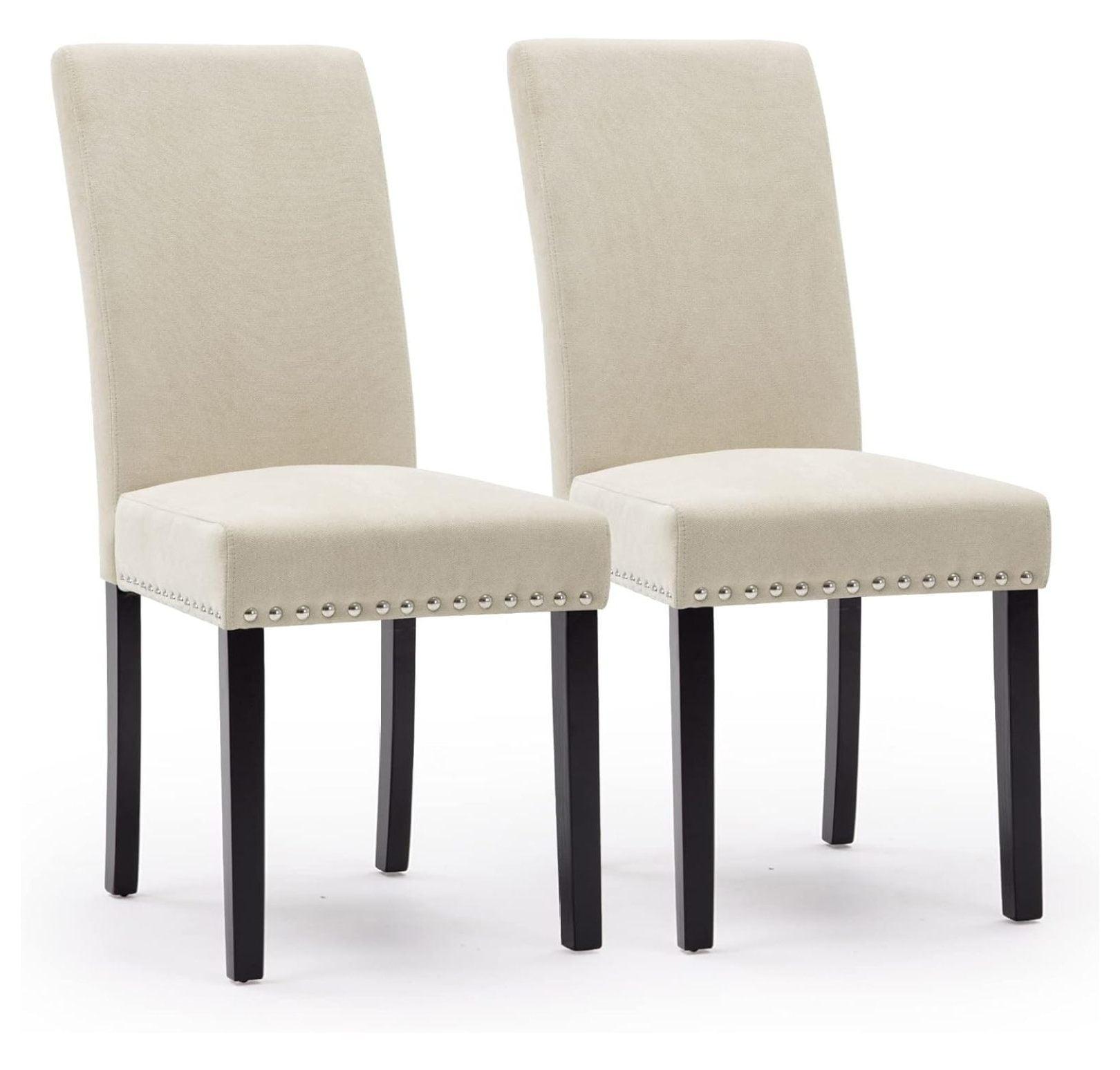 Costway Set of 2 Fabric Dining Chairs Upholstered with Nailhead Trim