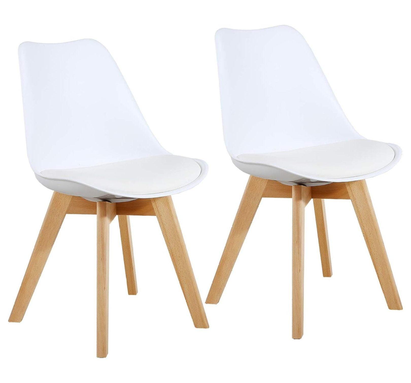 GOTMINSI Set of 2 Modern Style Chair Dining Chairs, Shell Lounge Plastic Chair with Natural Wood Legs (White)