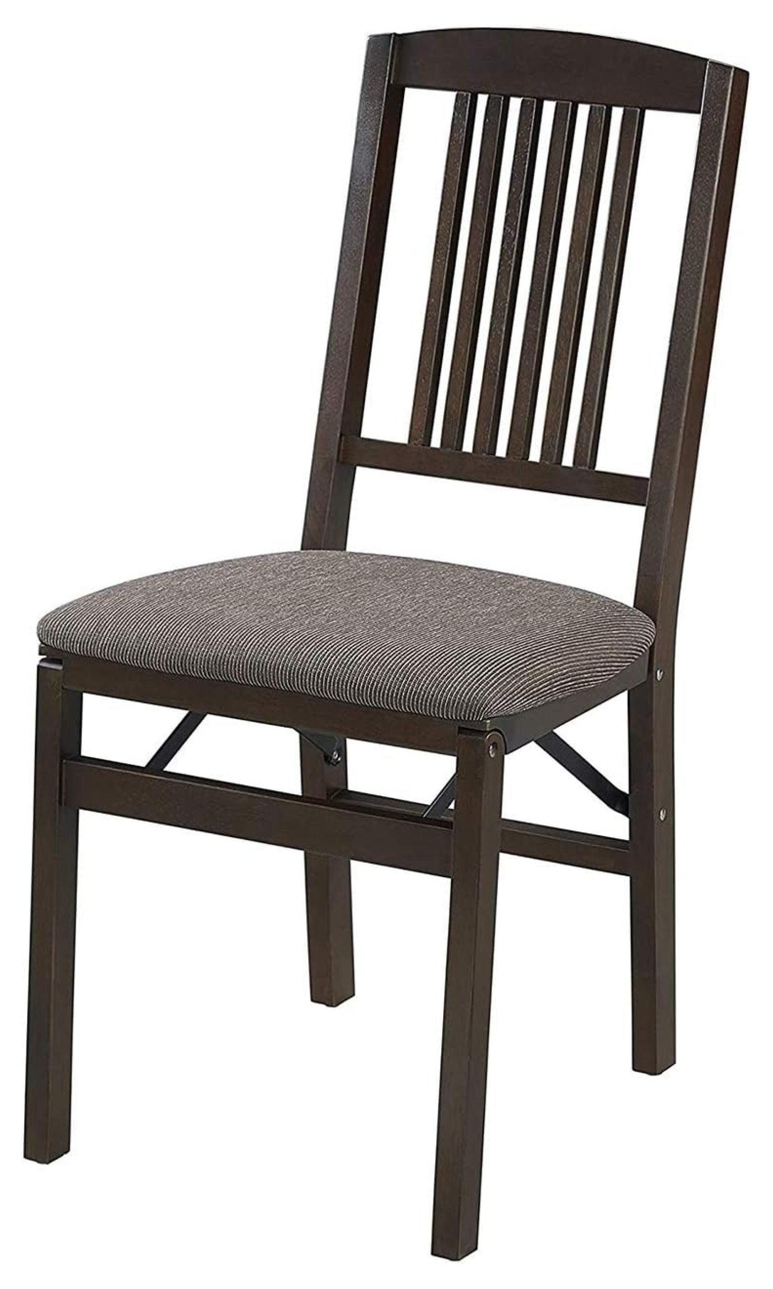 Espresso Wood Upholstered Folding Chair Set, 2-Pack