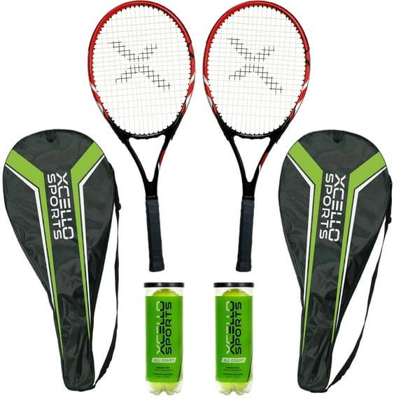 Excello Global Products Xcello Sports Aluminum Racket Set with 2 Tubes of Tennis Balls and 2 Covers
