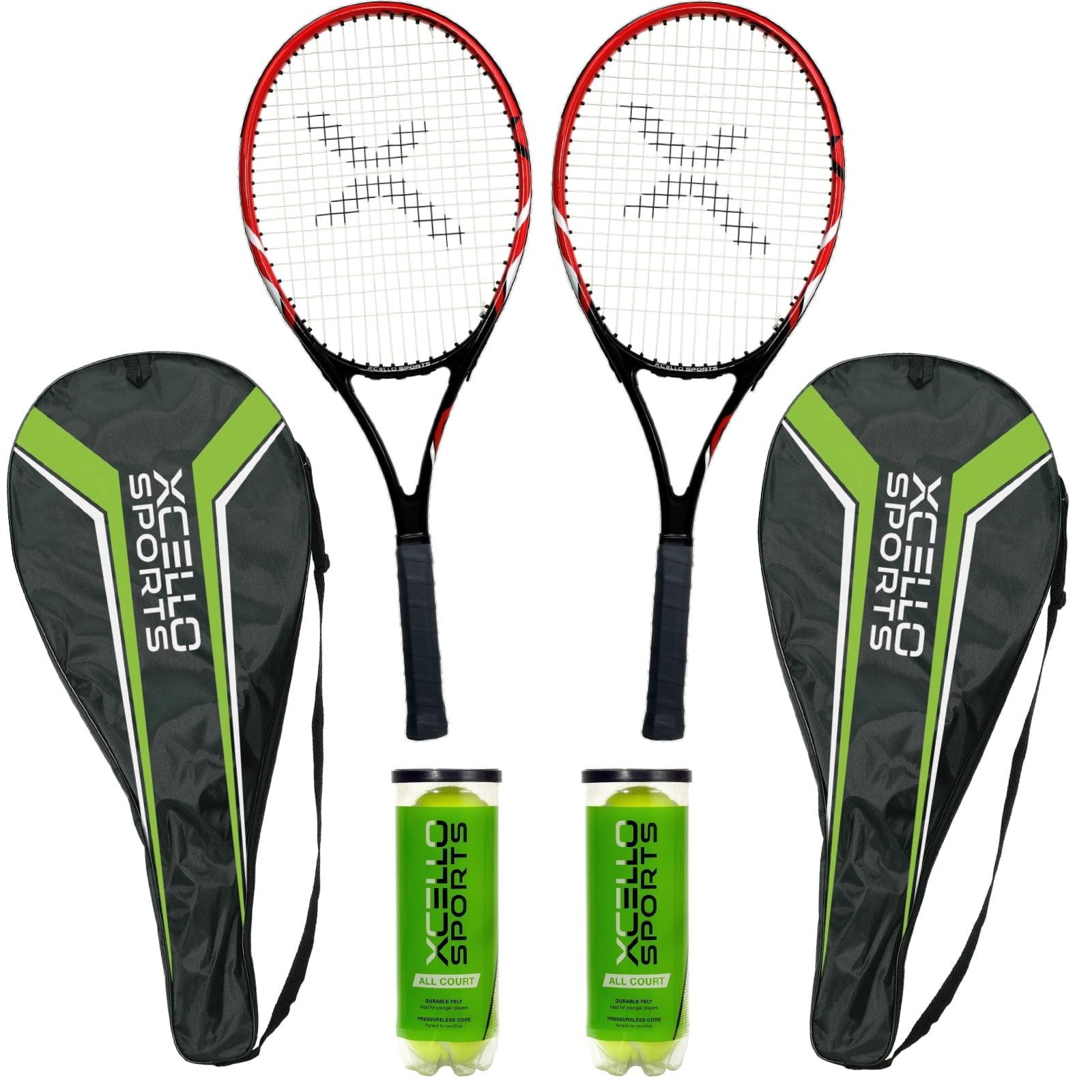 Excello Global Products Xcello Sports Aluminum Racket Set with 2 Tubes of Tennis Balls and 2 Covers