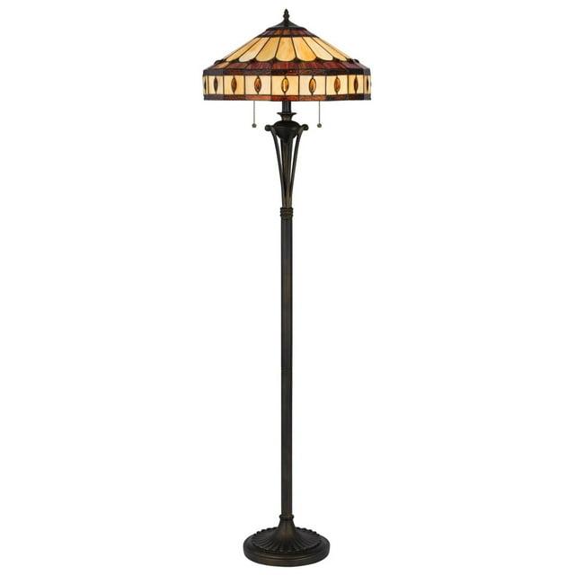 Xia 61 Inch Tiffany Style Vintage Floor Lamp, Glass Shade, Antique Bronze- Saltoro Sherpi