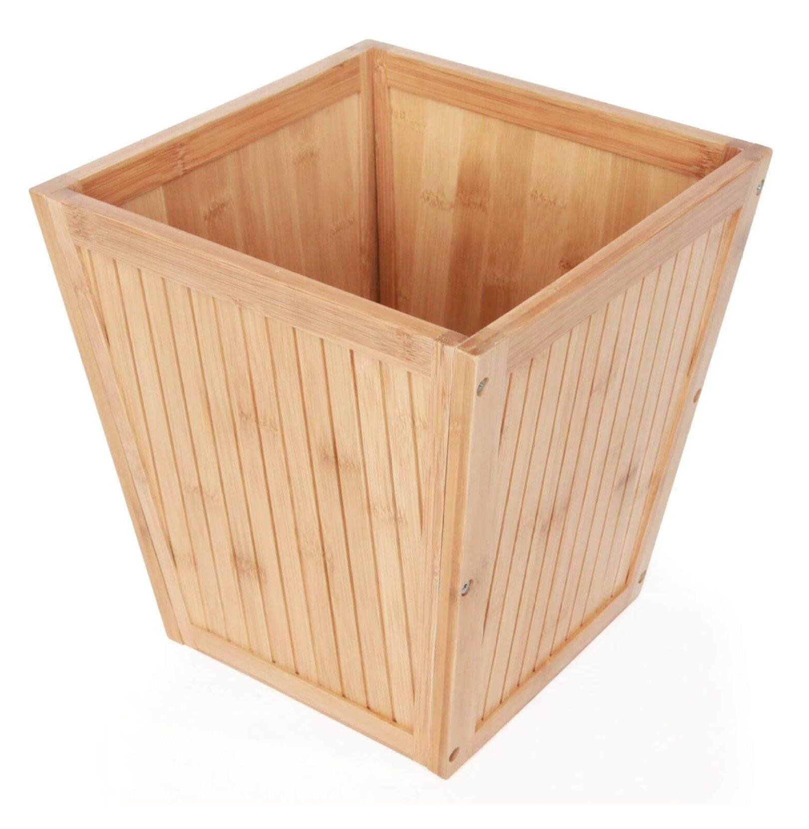 Natural Bamboo 10.6" Tall Wooden Wastebasket