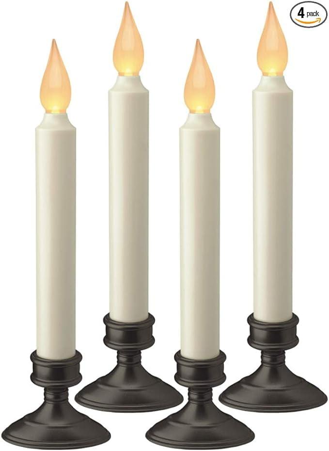 Xodus Innovations Battery Operated LED Window Candle, Dusk to Dawn Light Sensor, Aged Bronze Base, Amber Flicker Flame (4 Pack)