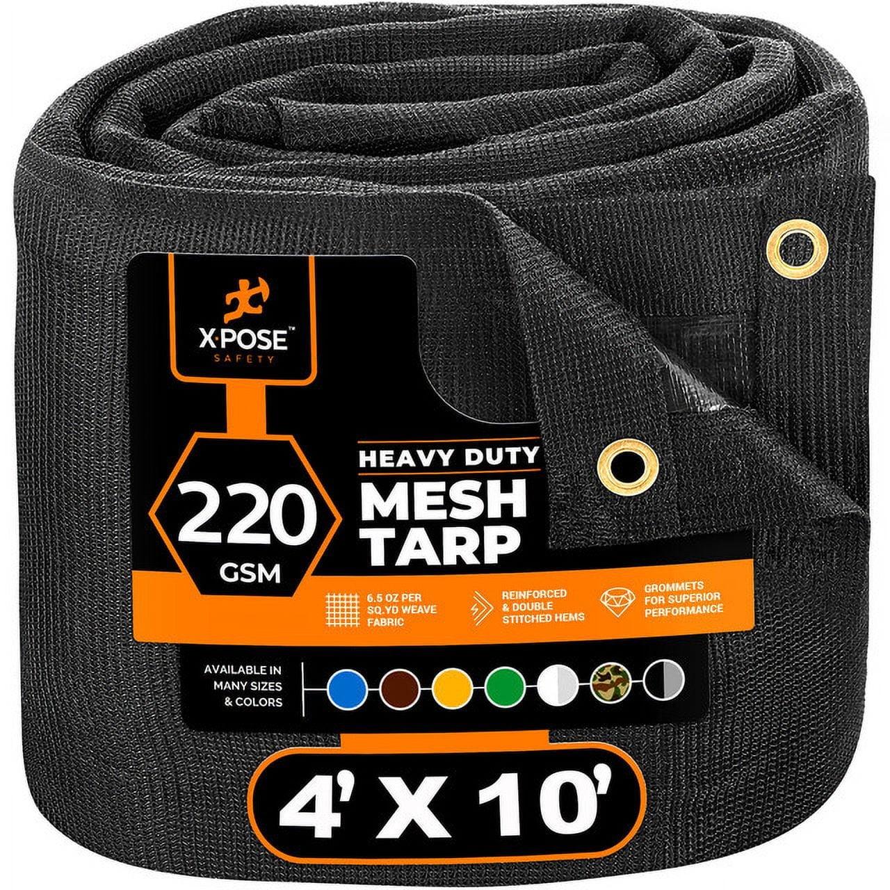 Heavy Duty Black Mesh Tarp with Brass Grommets, 4' x 10'