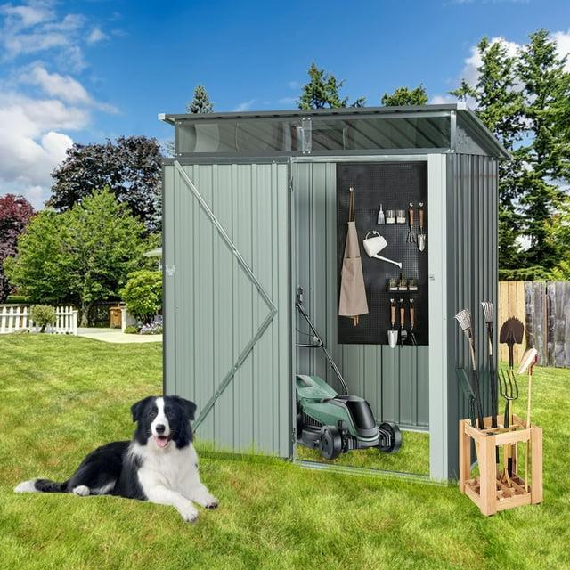 5' x 4' Outside Storage Sheds, Galvanized Metal Outdoor Shed with Lockable Door, Outdoor Storage Cabinet for Garden Backyard