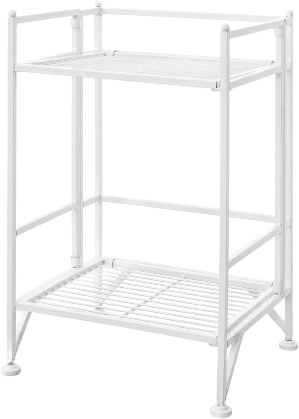 Compact White 2-Tier Adjustable Metal Folding Shelf