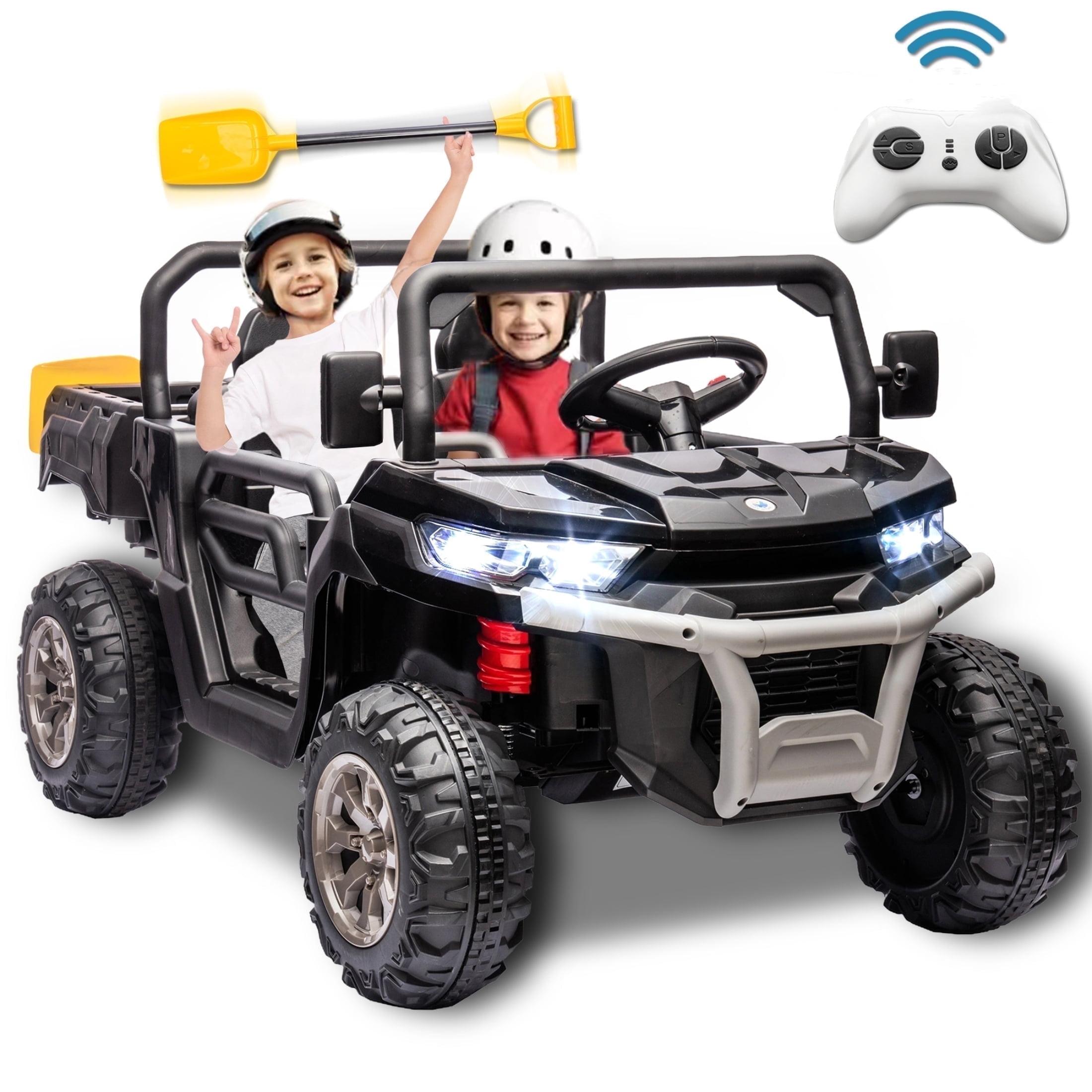 Funride 4WD 24 Volt Ride on Toys with Remote Control, 2 Seater Power Car Wheels UTV Toys, Ride on Truck Car w/ Electric Dump Bed, Shovel, Bluetooth Music