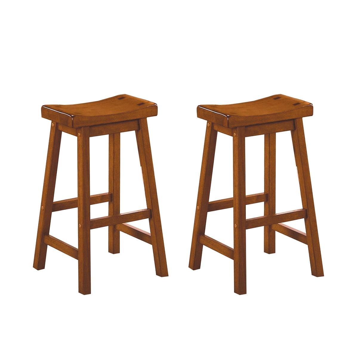 Bar Stool Set of 2, Solid Wood 24 inch Counter Height Chair with Footrest, Armless Chair for Kitchen, Home Bar, Oak