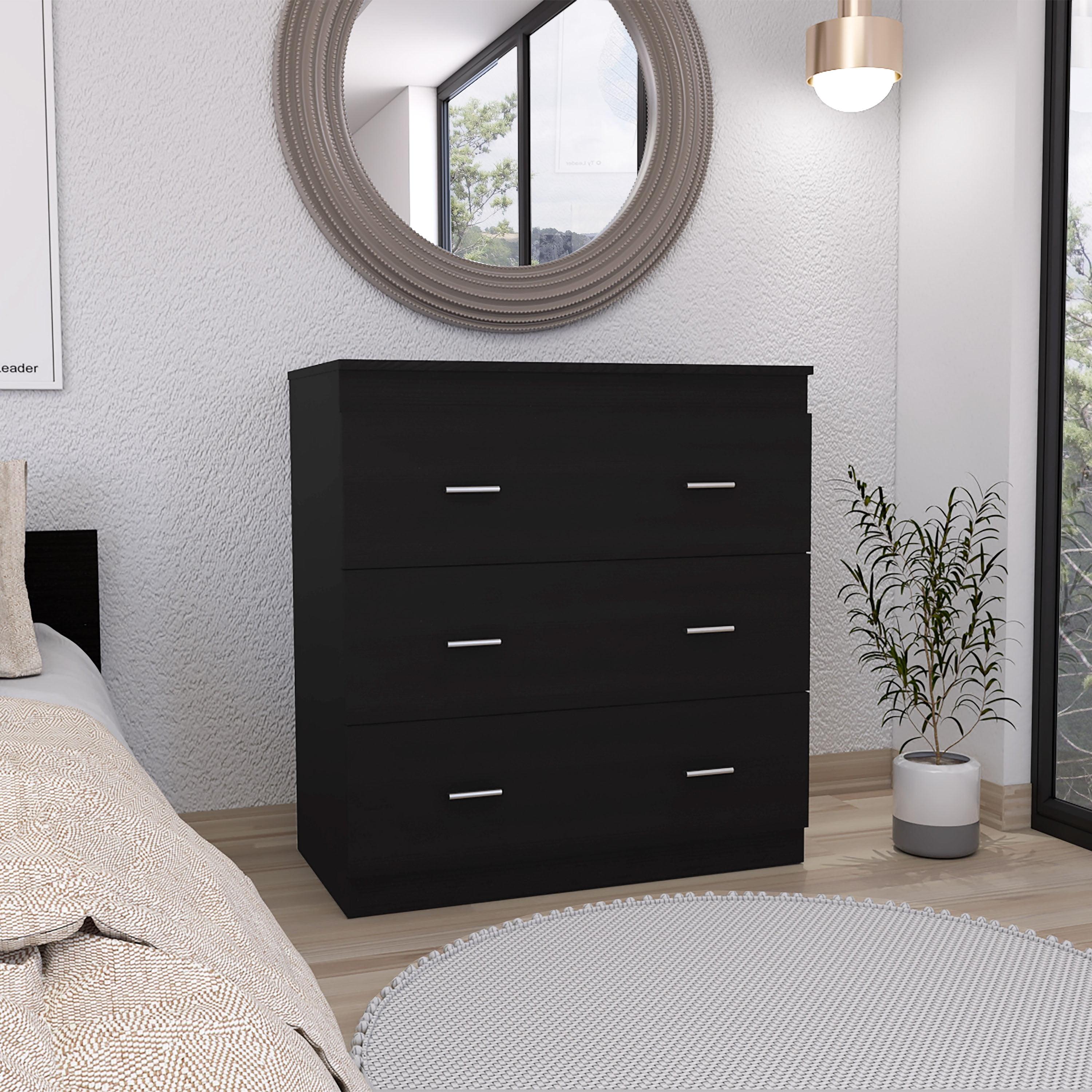 Capri Black 3-Drawer Nursery Dresser with Soft Close and Mirror