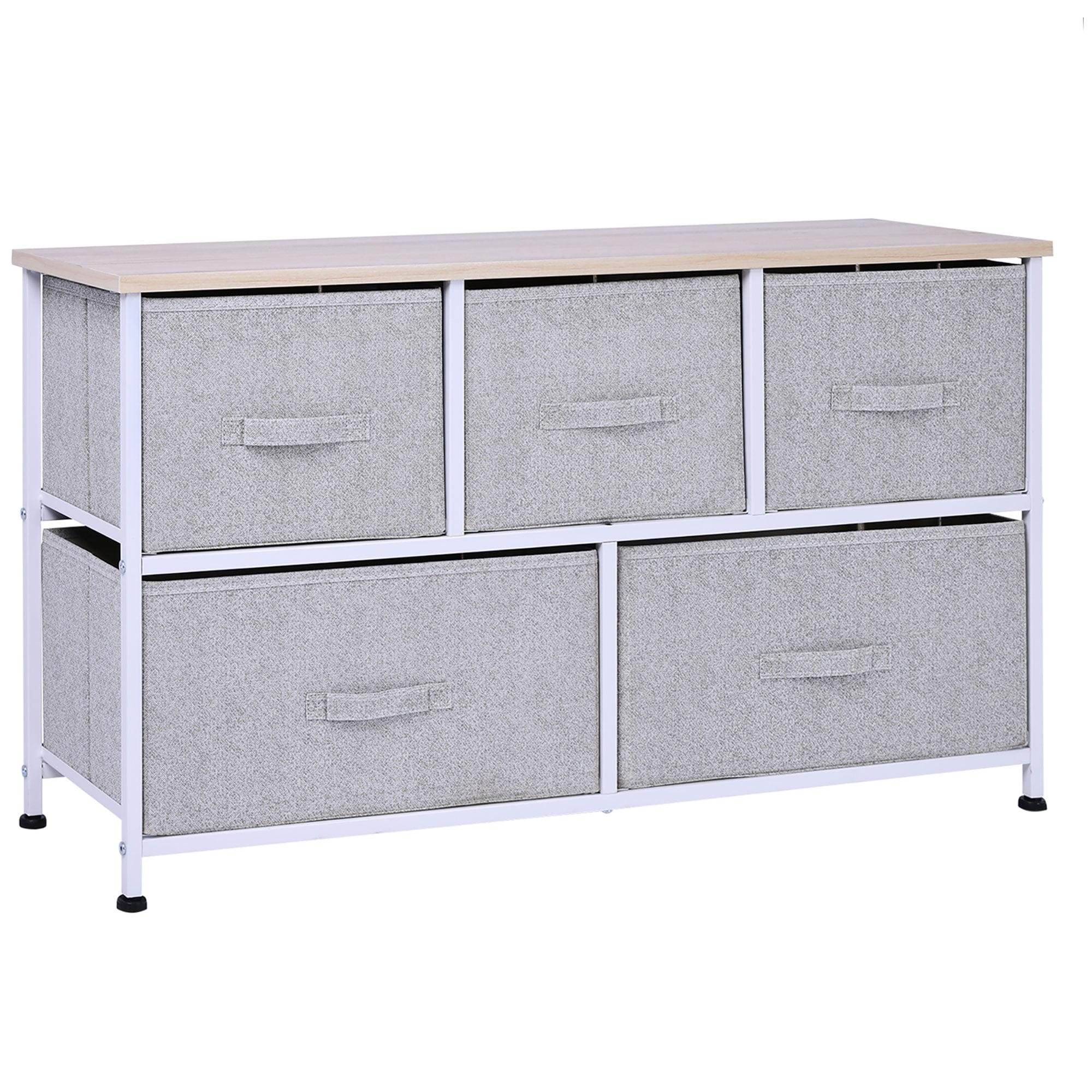 40" L 5 Drawer Horizontal Storage Cube Dresser Unit Bedroom Organizer Livingroom Shelf Tower With Fabric Bins