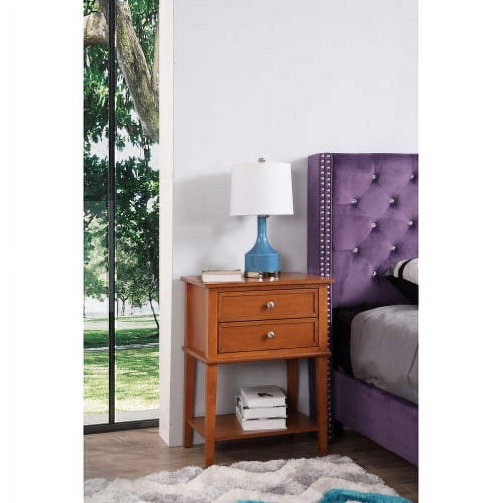 Contemporary Oak Wood 2-Drawer Nightstand with Nickel Hardware