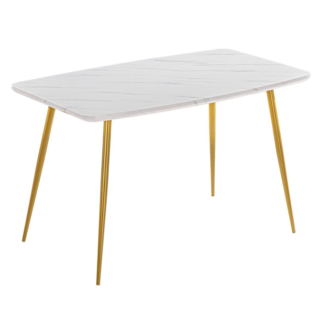 White Marble and Gold Metal Rectangular Dining Table