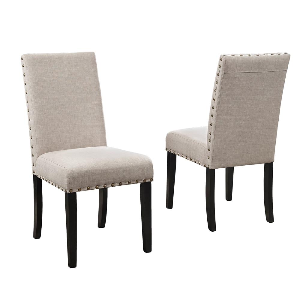 Roundhill Furniture Biony Fabric Dining Chair with Nailheads in Tan (Set of 2)