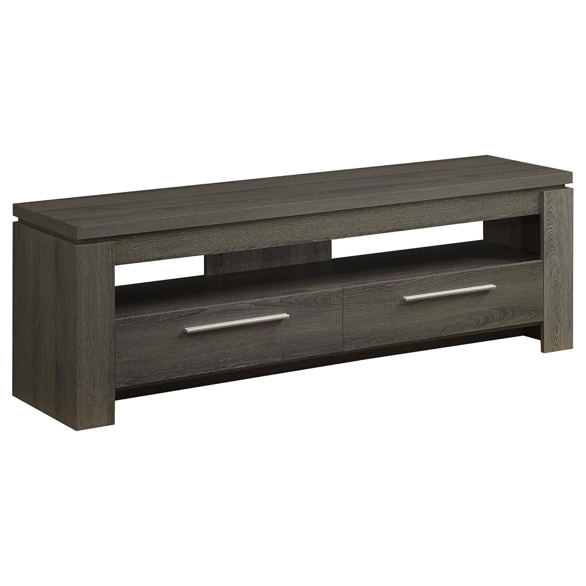 Gray Weathered Wood TV Stand with Cabinet and Drawers