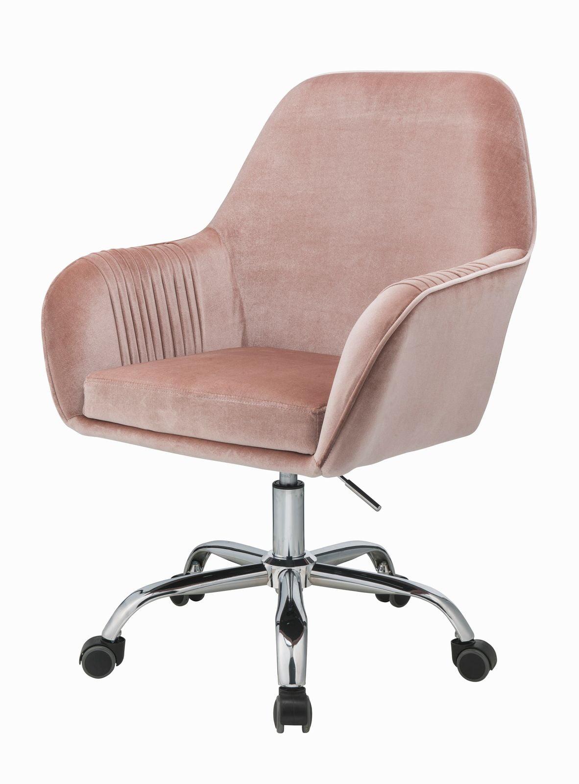 Dusky Rose Velvet Swivel Task Chair with Chrome Metal Base