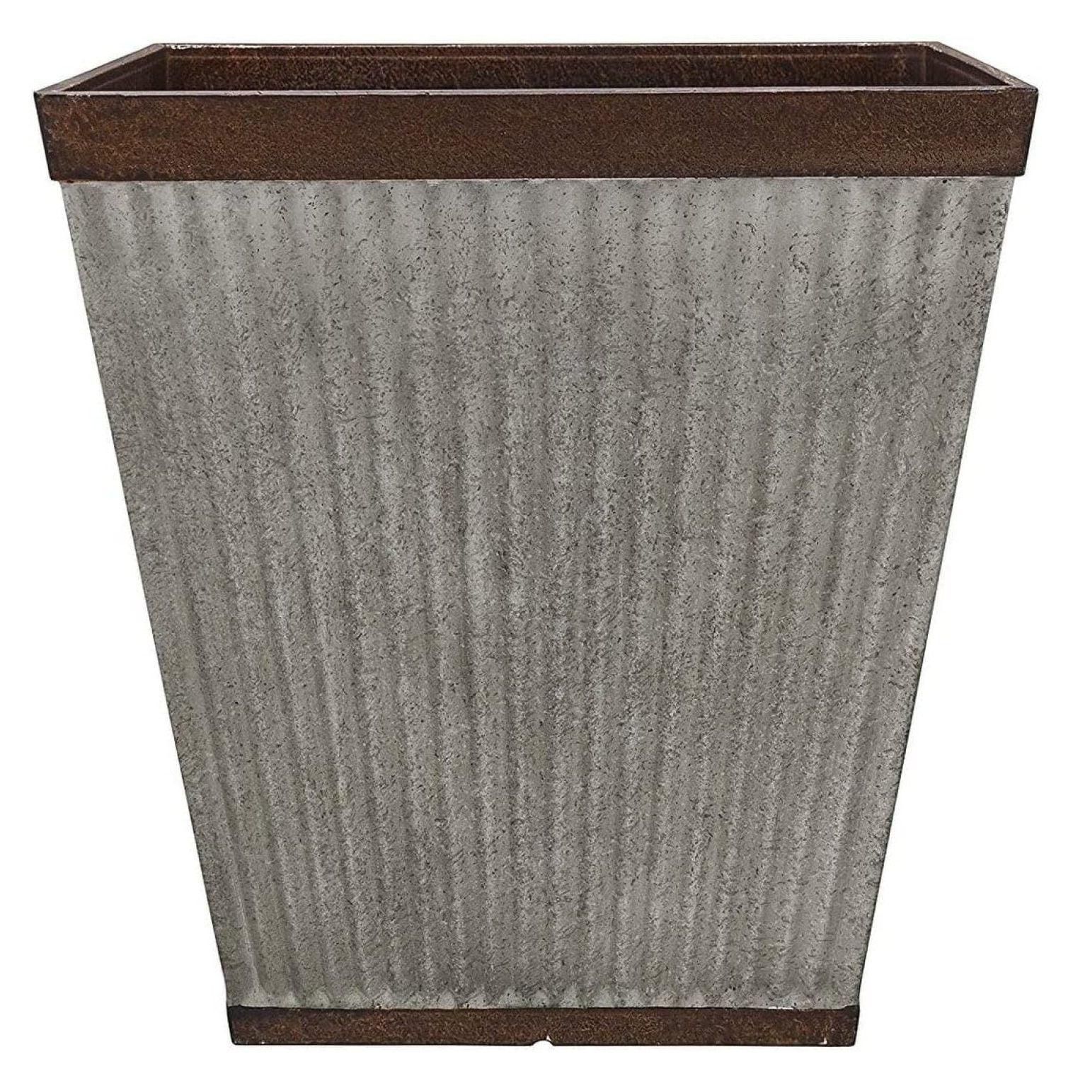 16" Rustic Galvanized Resin Square Planter