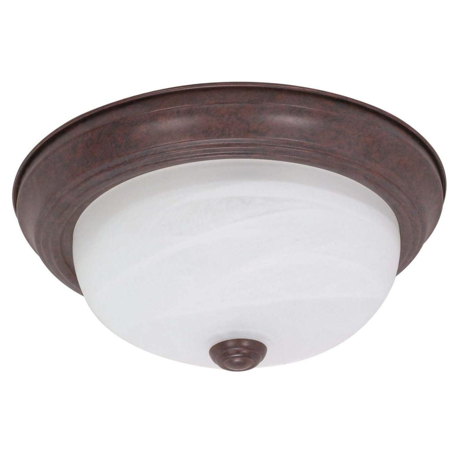 Traditional Bronze Alabaster Glass 11" Flush Dome Light