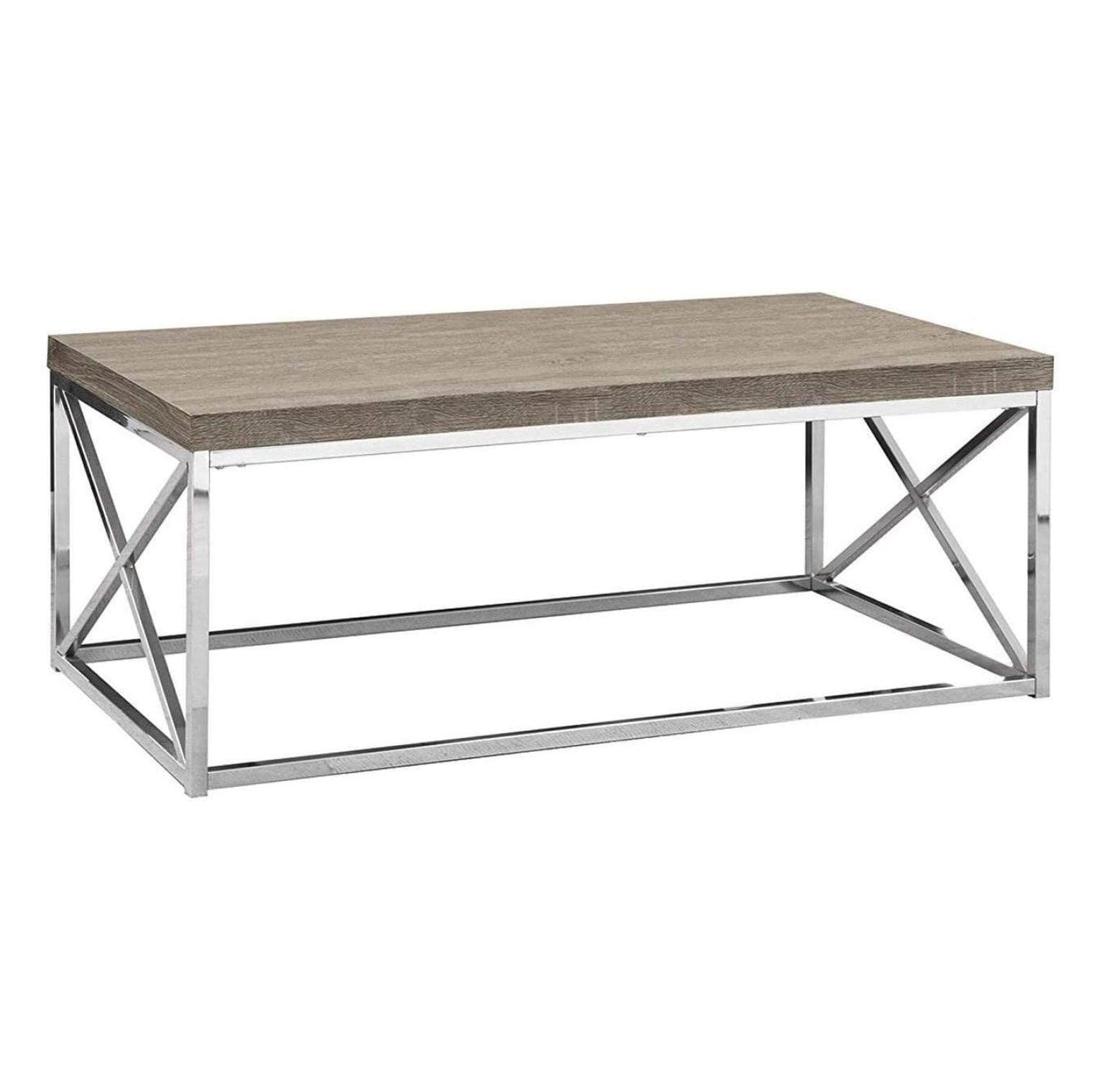 Monarch Dark Taupe Wood-Look Finish Chrome Metal Contemporary Style Coffee Table