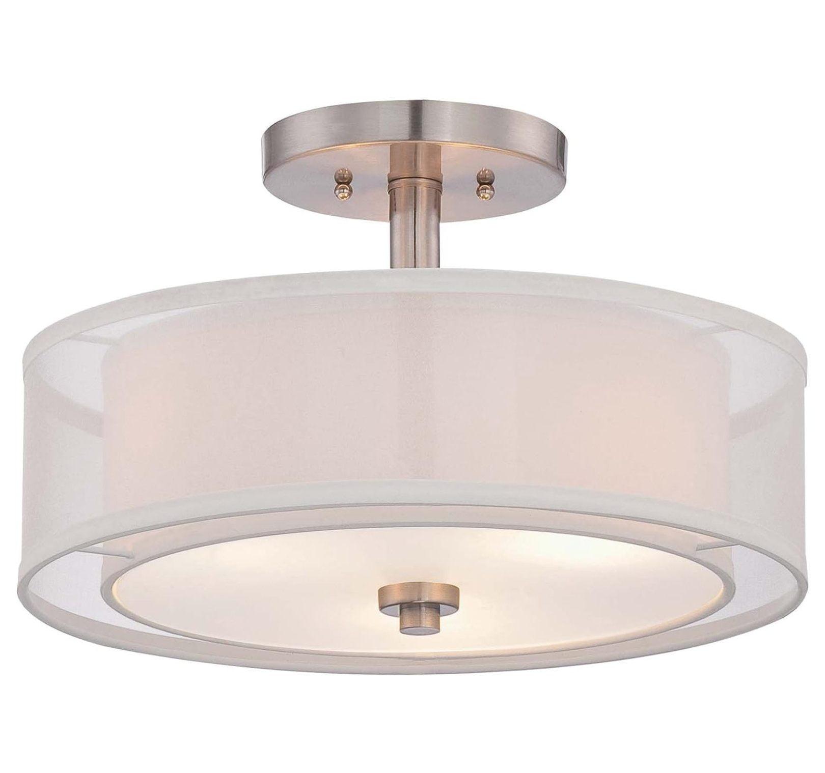 Sand Coal Translucent Silver Linen Drum Semi Flush Mount Light