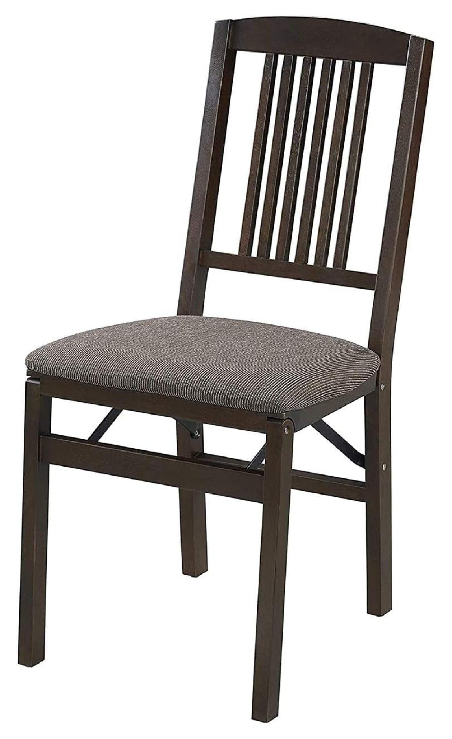 Espresso Wood Upholstered Folding Chair Set, 2-Pack