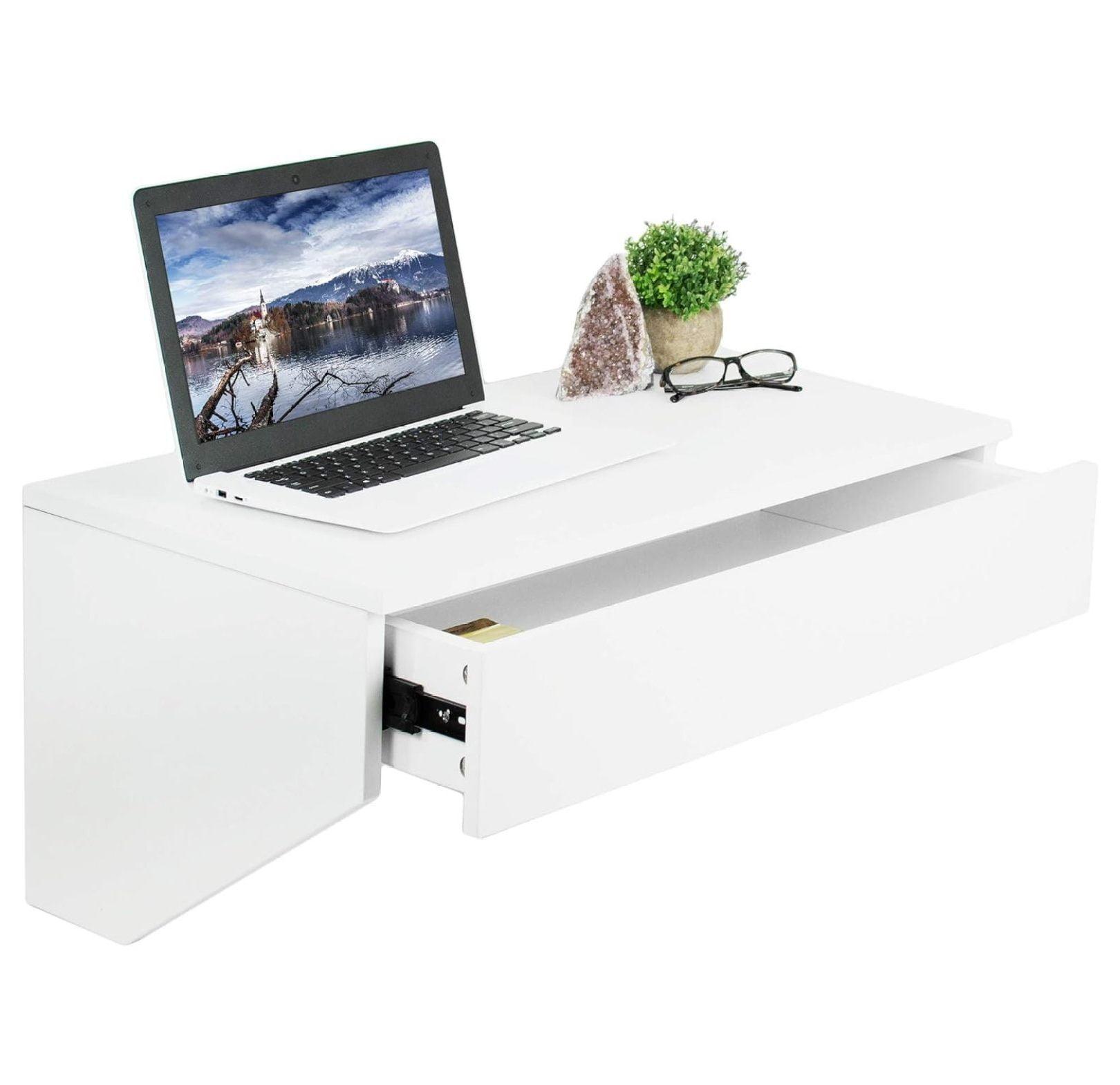 VIVO White Floating Wall Mounted Storage Shelf, Desk Drawer, DESK-SF01W