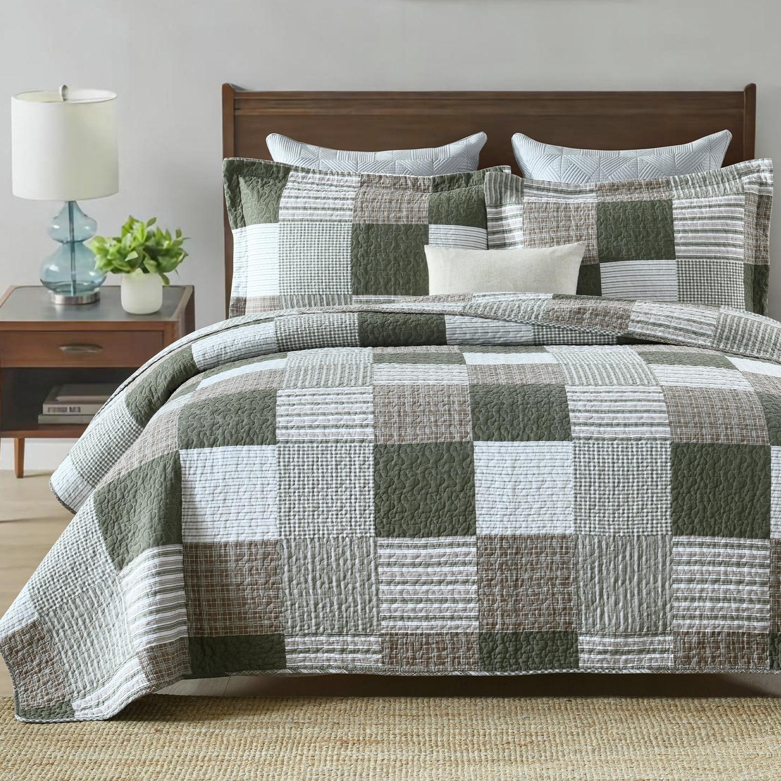 Y-PLWOMEN 100% Cotton Quilt King Size - Plaid Quilt Farmhouse Lightweight Quilted Bedspread, King Comforter Set, Soft Bed Spread for King Bed with Pillow Shams