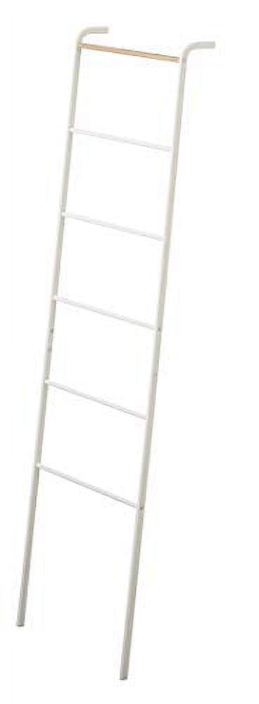 White Steel Leaning Ladder Rack with Wooden Accent