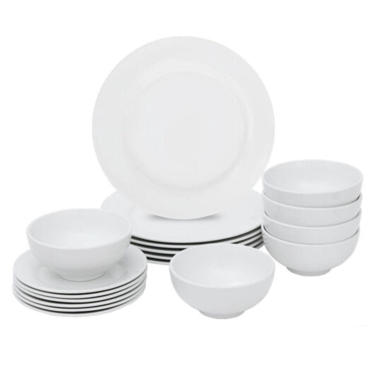 18 Pieces Dinner Plates & Bowls Set Home Kitchen Dinnerware Service for 6 Person - White