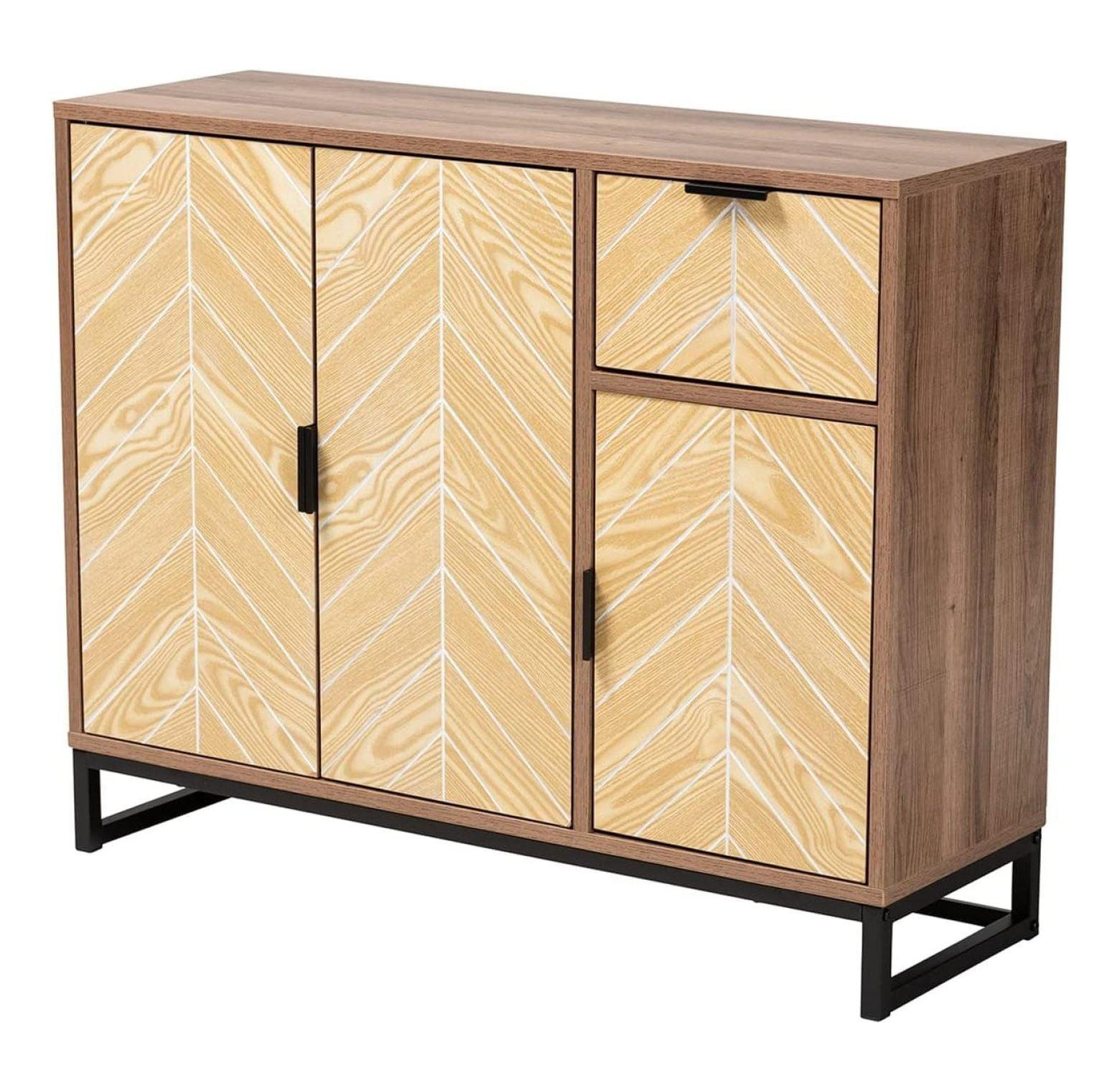 Josephine Two-Tone Walnut and Black Metal 3-Door Sideboard