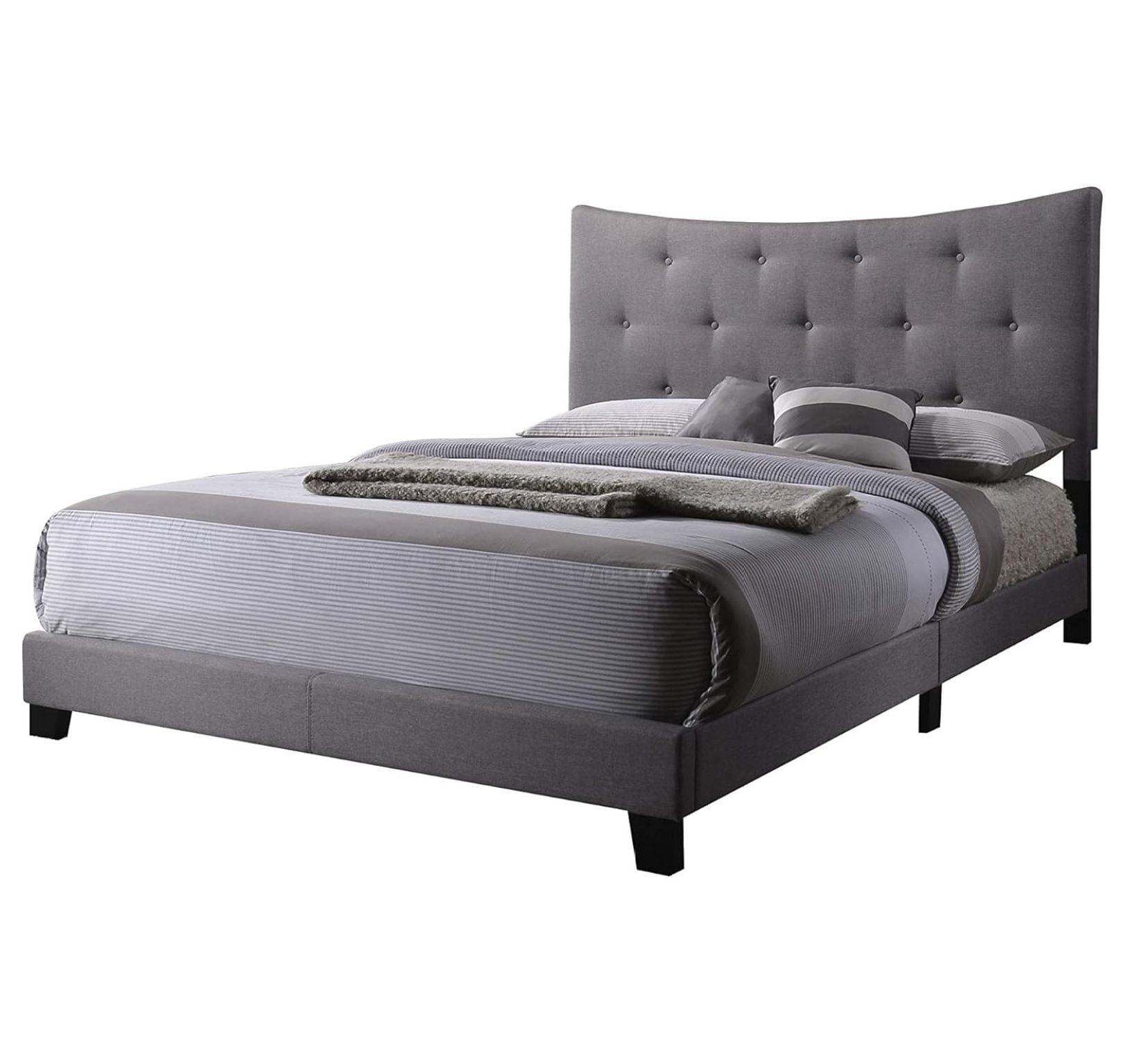 Gray Tufted Upholstered Queen Panel Bed with Wood Frame