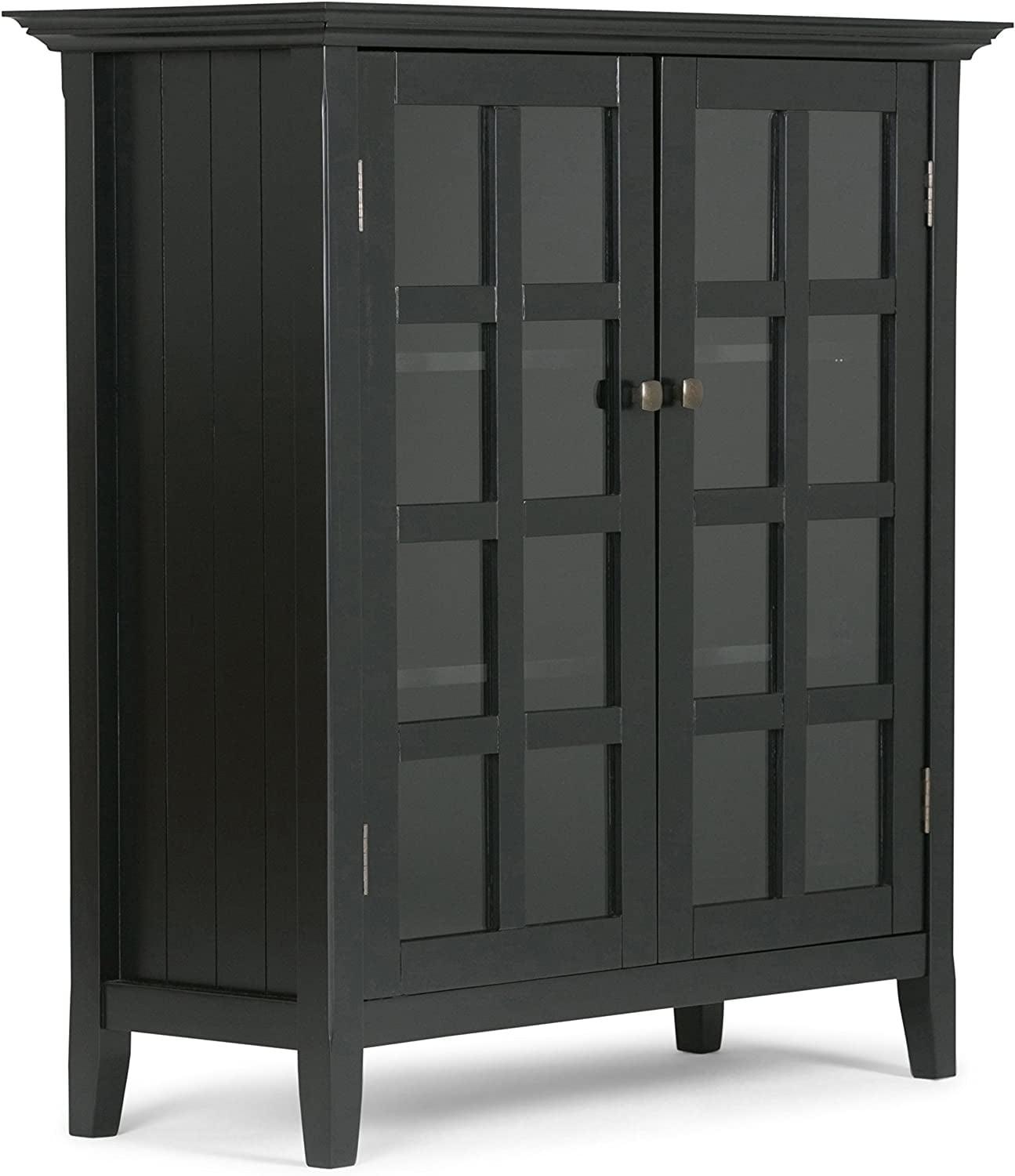 Acadian 39" Black Solid Pine Freestanding Storage Cupboard with Adjustable Shelves