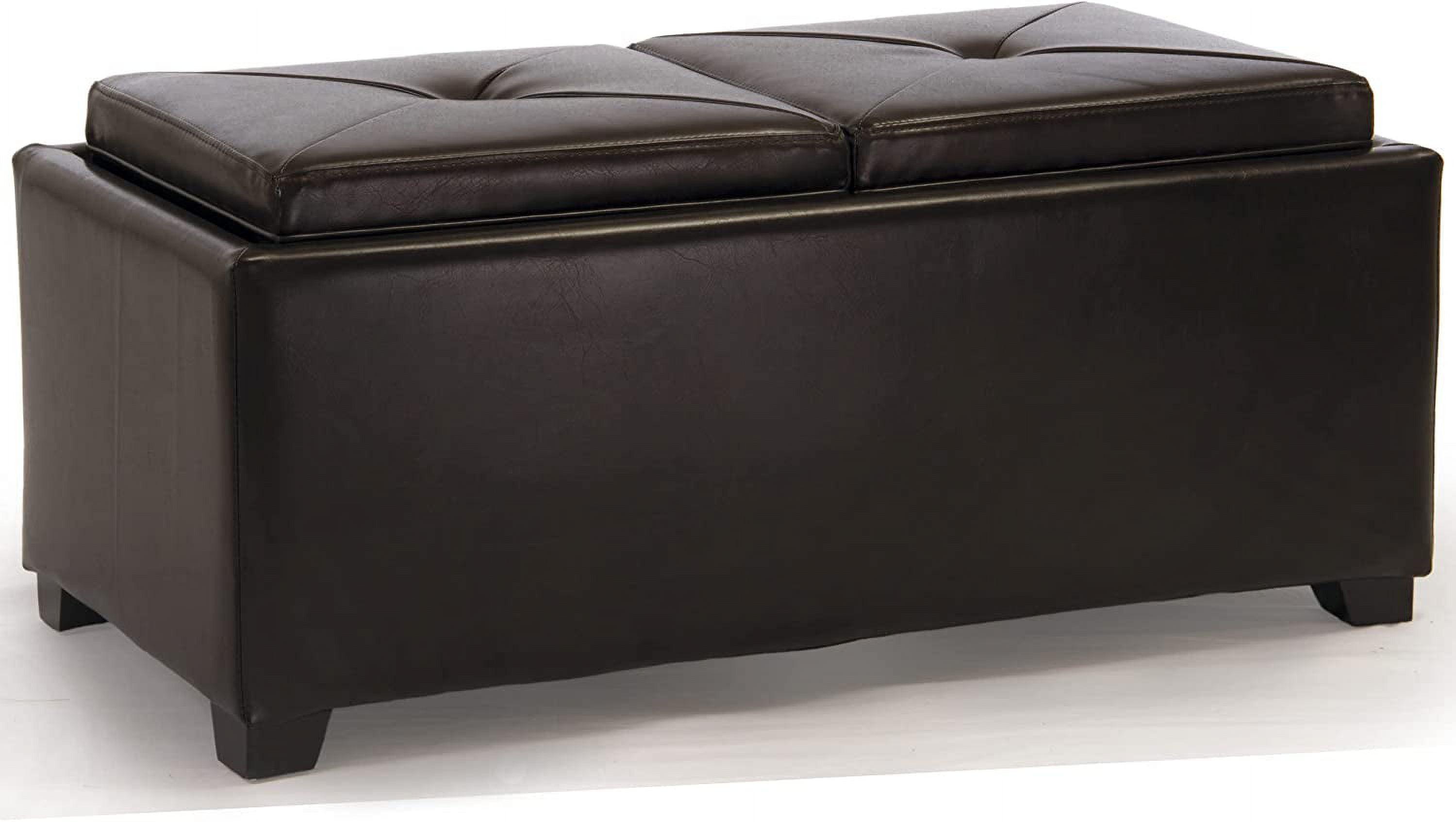 Maxwell Round Brown Bonded Leather Ottoman with Double Tray