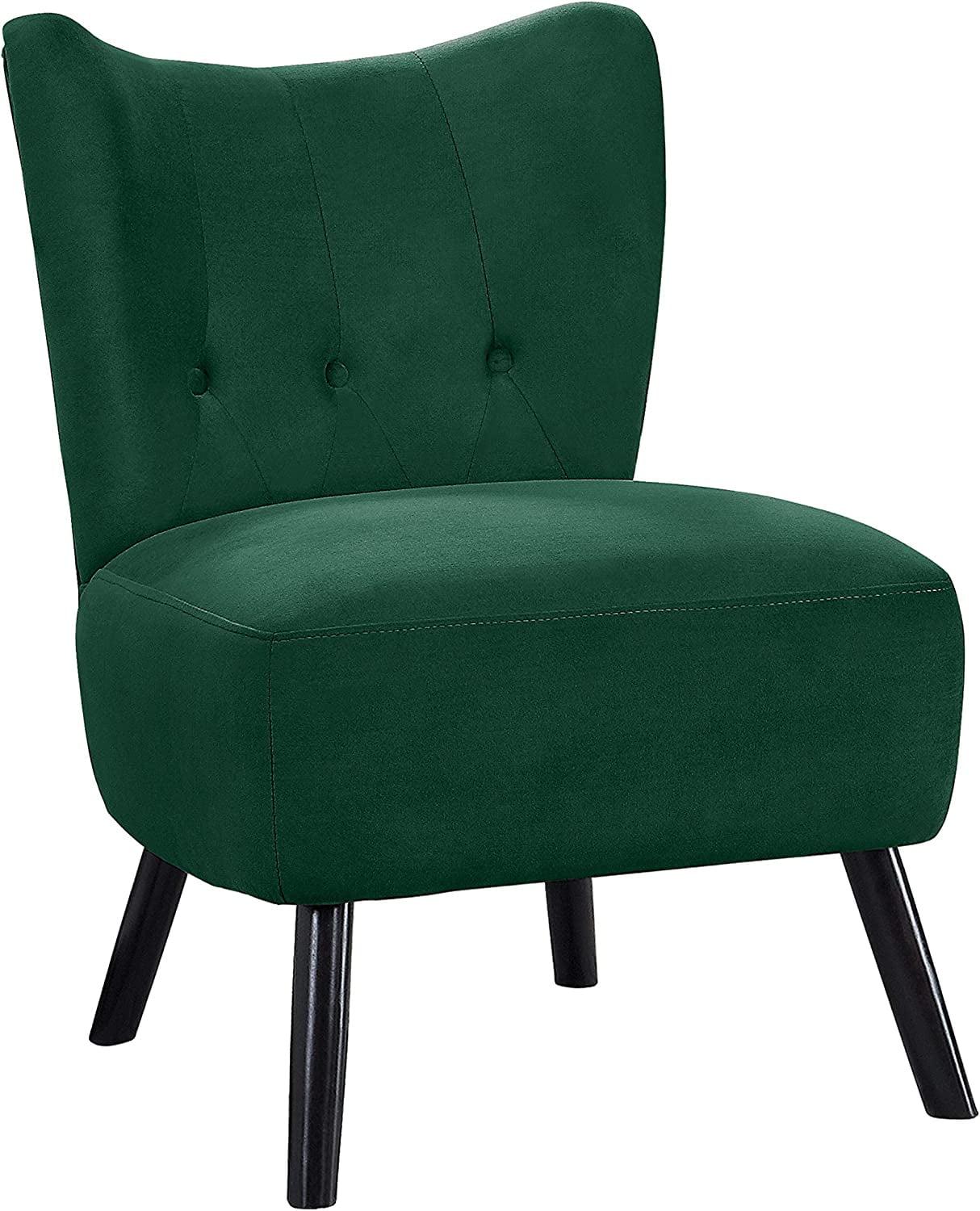 Imani Contemporary Green Velvet Accent Chair with Wood Legs