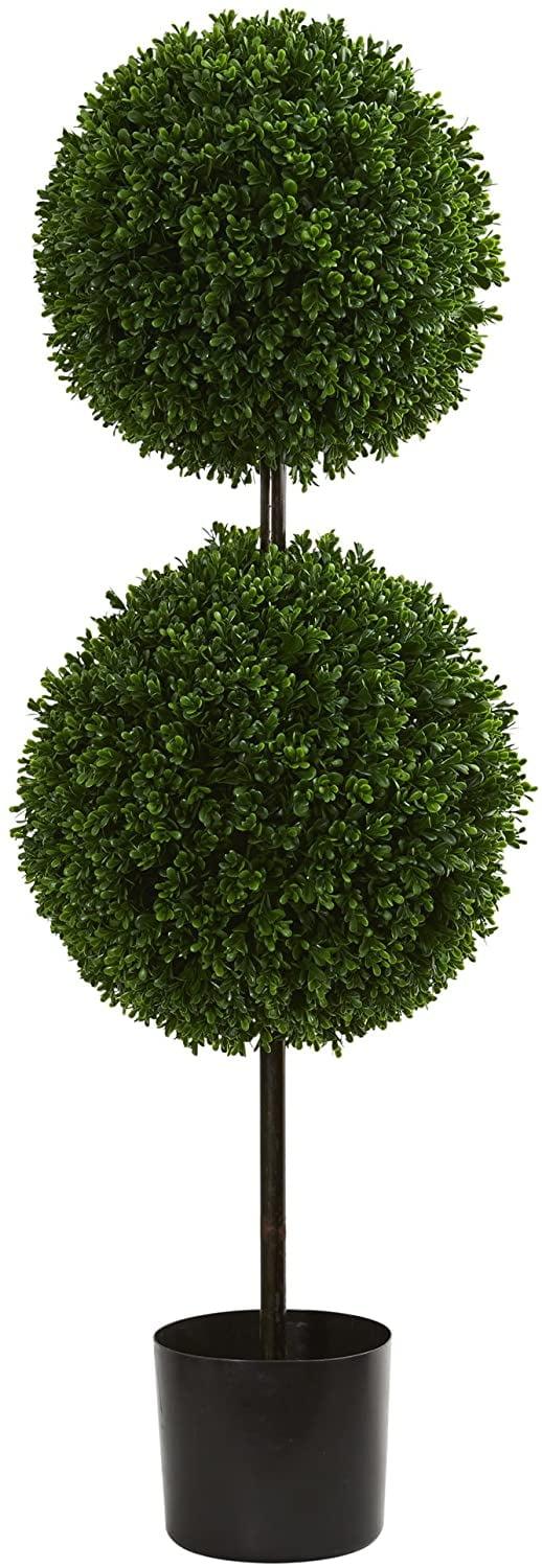 Elegant 3.5ft Outdoor-Ready Silk Boxwood Double Ball Topiary