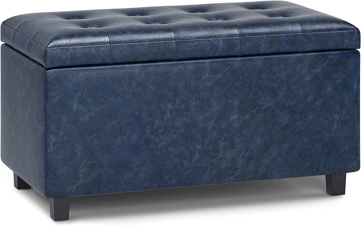 Cosmopolitan Storage Ottoman in Denim Blue Faux Leather