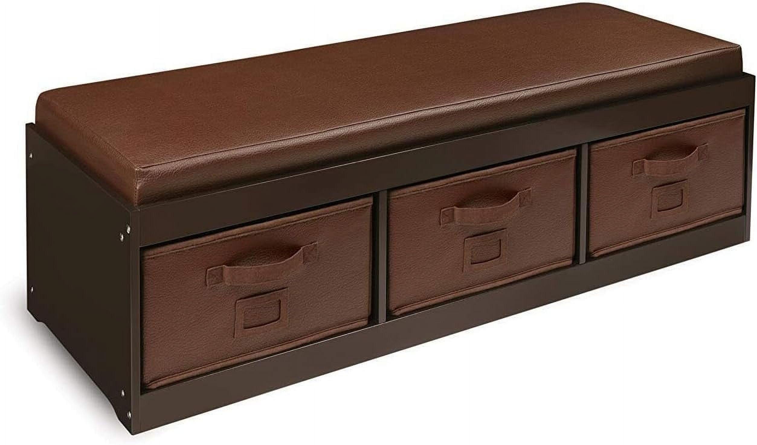 Espresso Faux Leather Kids' Storage Bench with Removable Bins