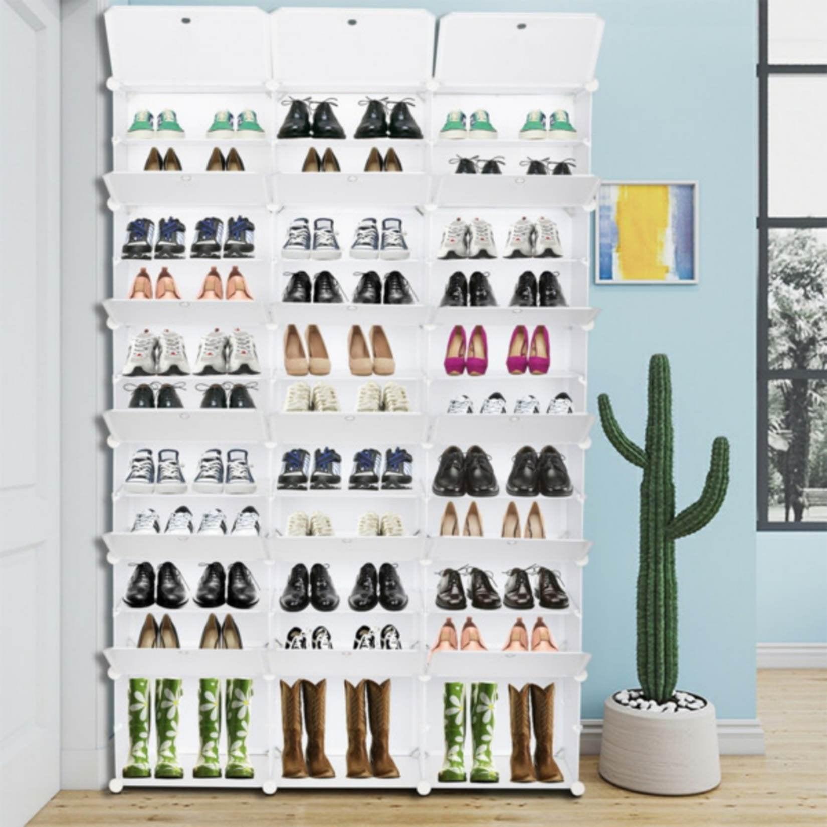 White 12-Tier Metal and Plastic Shoe Rack Organizer