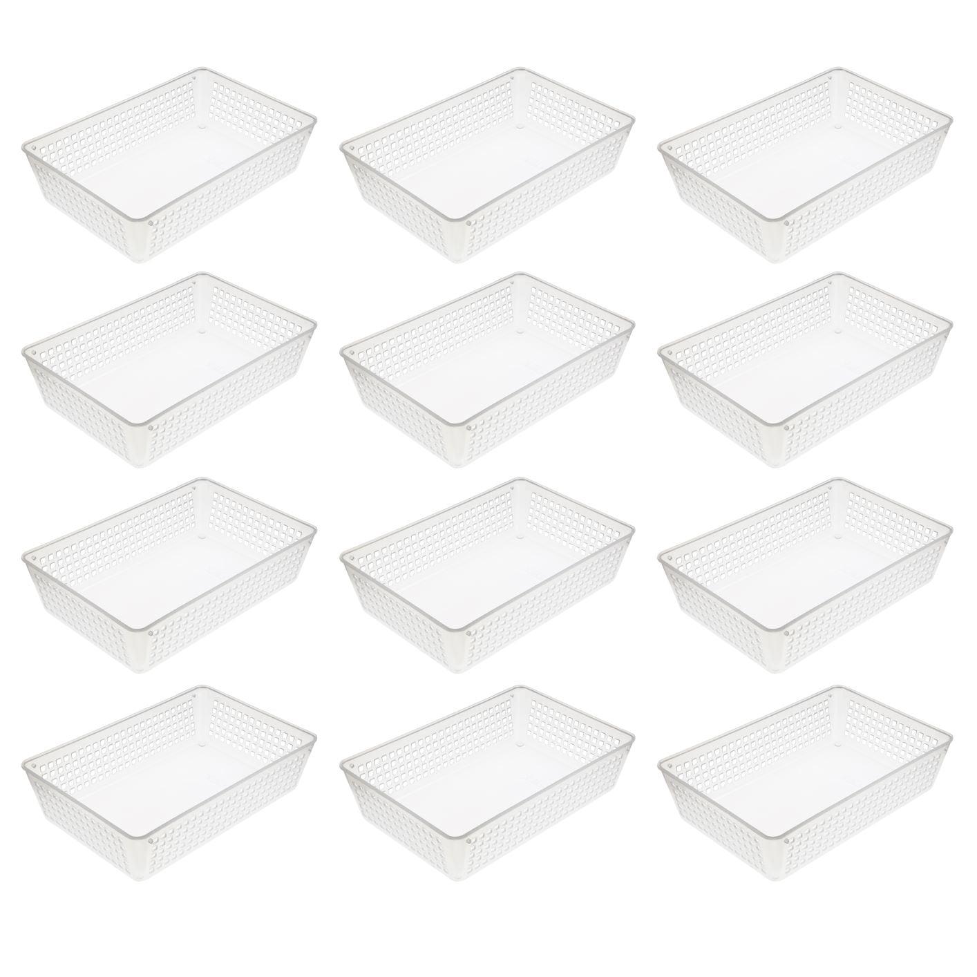 YBM Home Medium Plastic Storage Basket for Bathroom, 12 Pack, White 9 L x 6 W x 2.25 H
