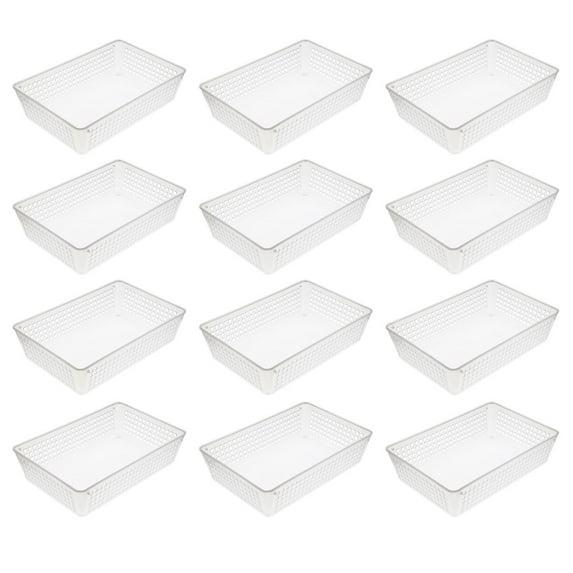 YBM Home Medium Plastic Storage Basket for Bathroom, 12 Pack, White 9 L x 6 W x 2.25 H
