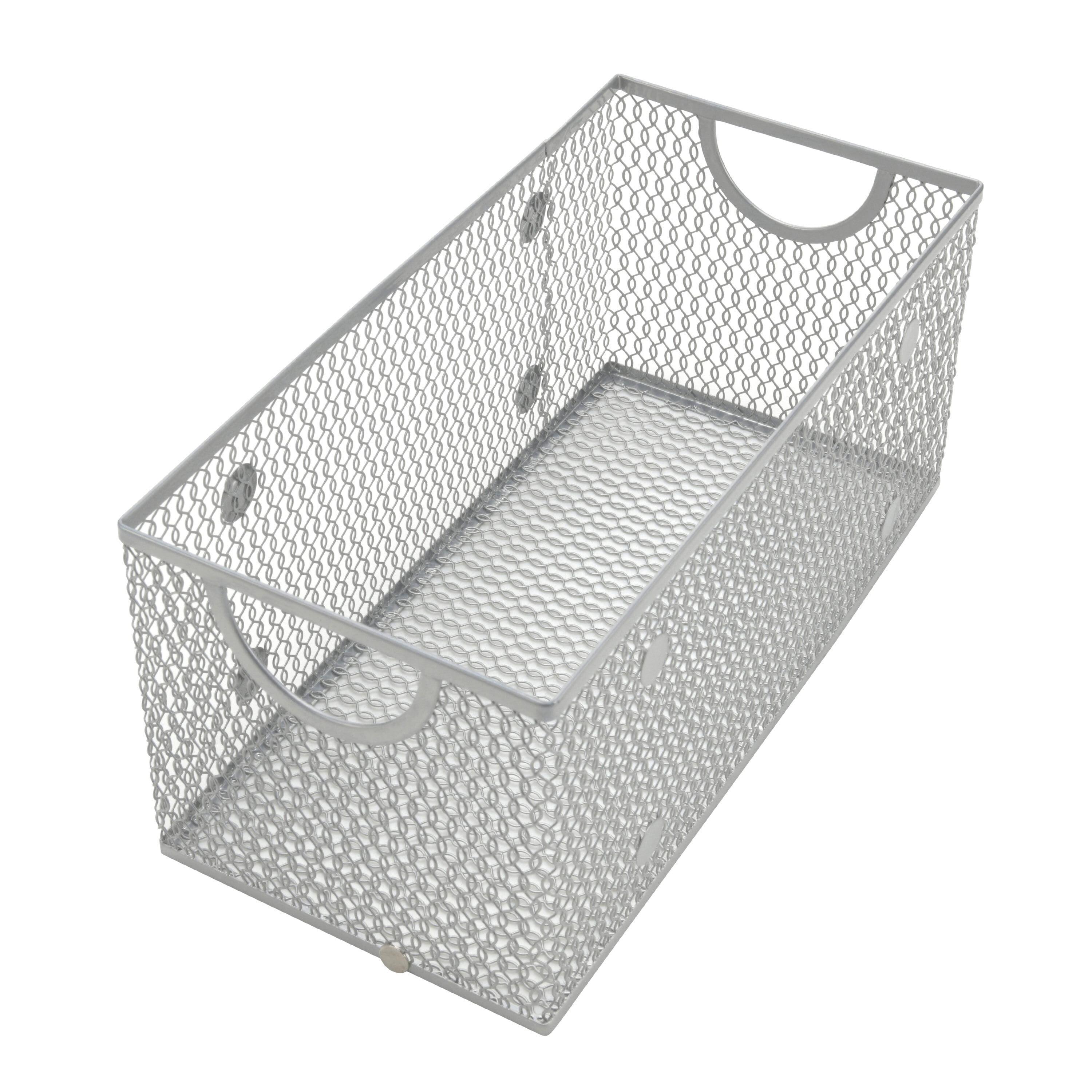 Silver Mesh Open Bin Storage Basket with Plastic Handles