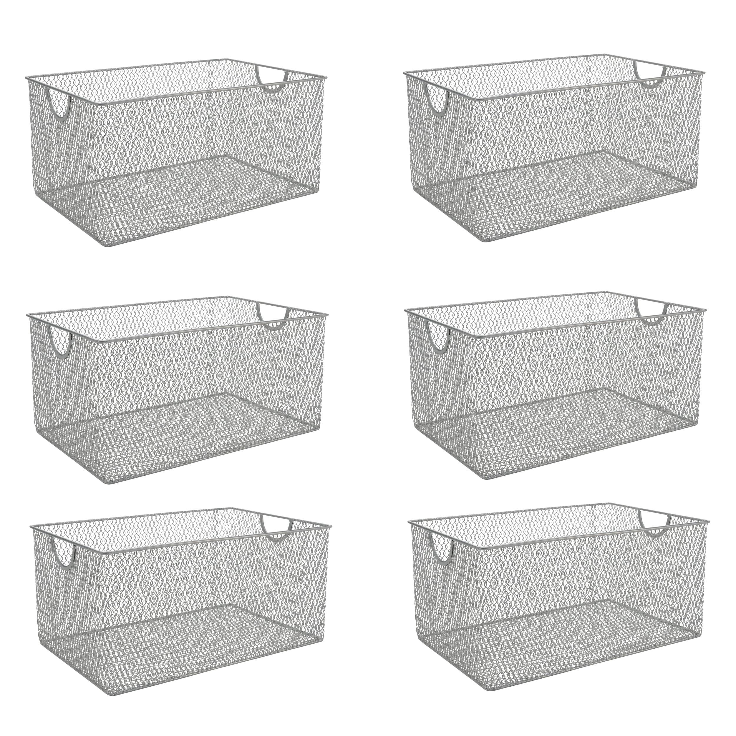 YBM Home Wire Mesh Storage Basket Organizer with Handles 12 x 7.8 x 5.8 - 6 Pack, Silver
