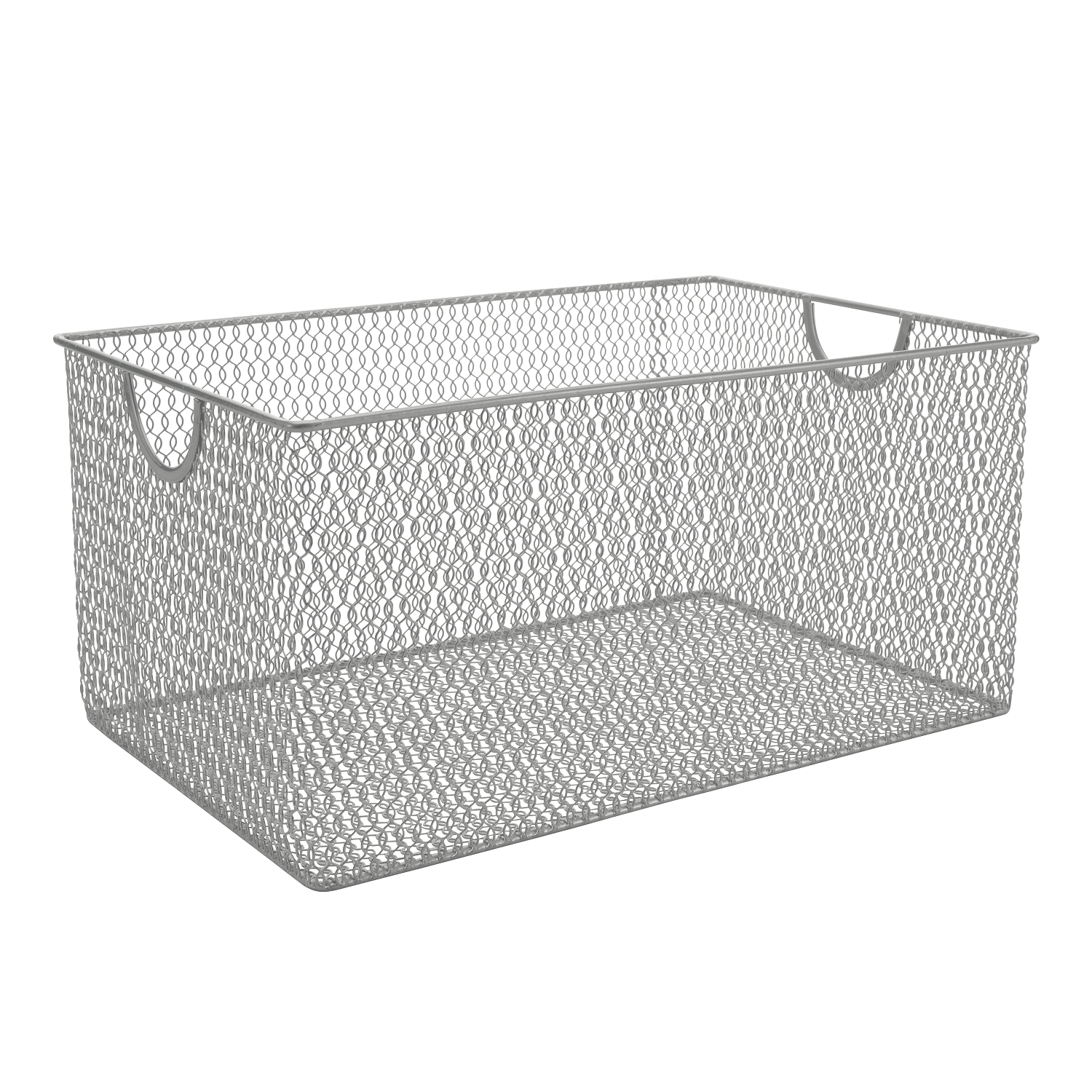 Silver Mesh Open Bin Storage Basket with Handles, 12" x 7.75" x 5.8"