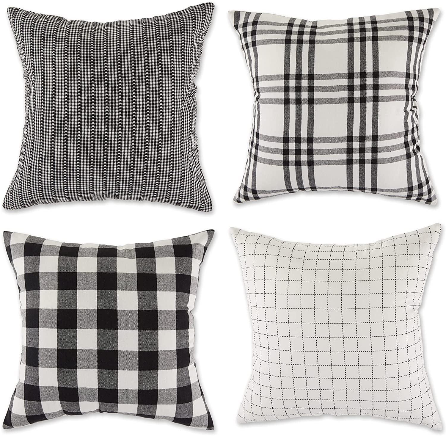 Farmhouse Charm Cotton-Polyester Blend 18" Square Pillow Covers, Black, Set of 4